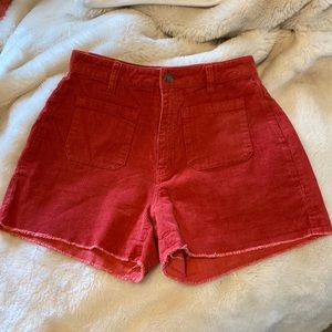 red corduroy shorts